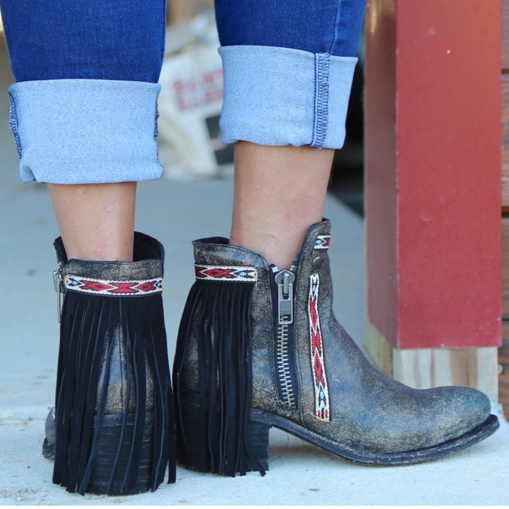 Corral Black Fringes Ankle Boot